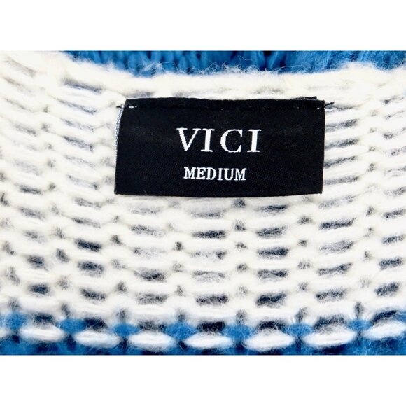 VICI Chunky Knit Open Front Duster Cardigan Striped Red White Blue SZ M - Picture 8 of 9